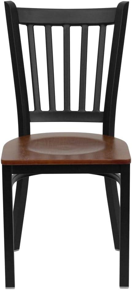 imageFlash Furniture Hercules Series Vertical Back Metal Restaurant Chairs Upholstered Armless Dining Chairs for RestaurantsKitchens Set of 2 BlackCherry Wood Seat