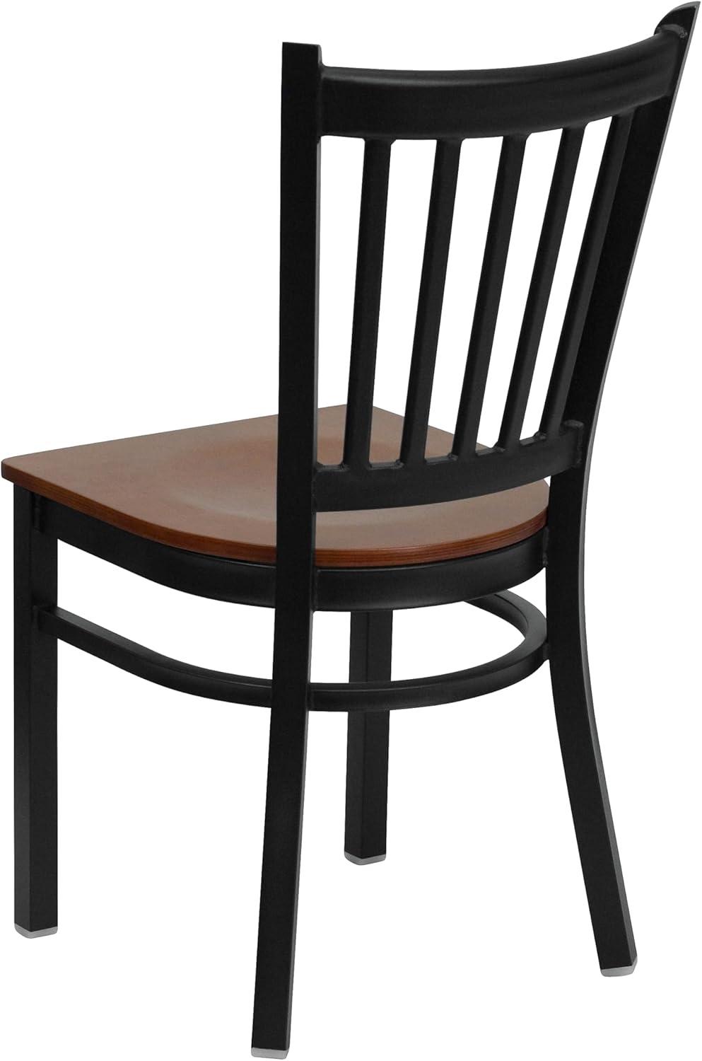 imageFlash Furniture Hercules Series Vertical Back Metal Restaurant Chairs Upholstered Armless Dining Chairs for RestaurantsKitchens Set of 2 BlackCherry Wood Seat
