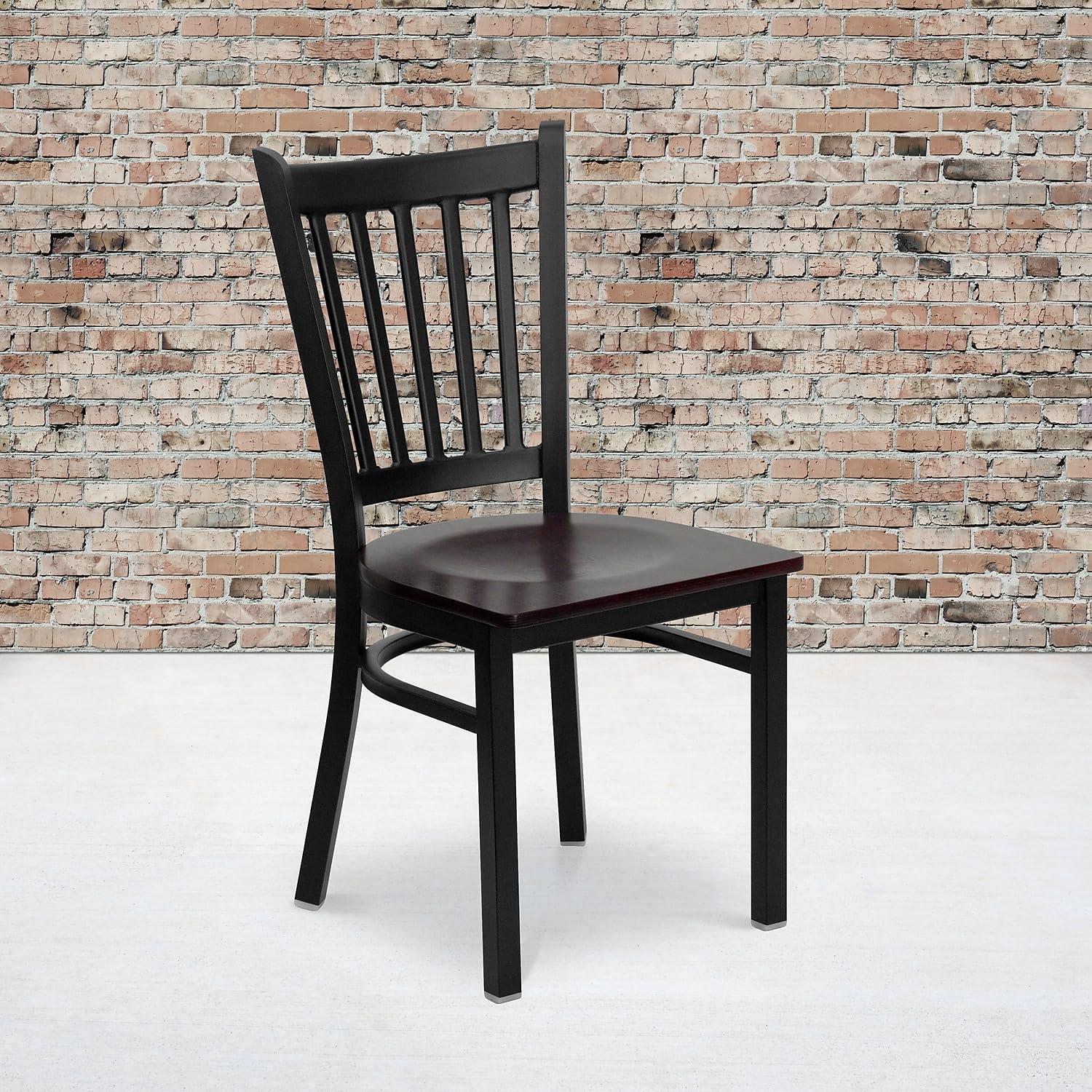 imageFlash Furniture Hercules Series Vertical Back Metal Restaurant Chairs Upholstered Armless Dining Chairs for RestaurantsKitchens Set of 2 BlackMahogany Wood Seat