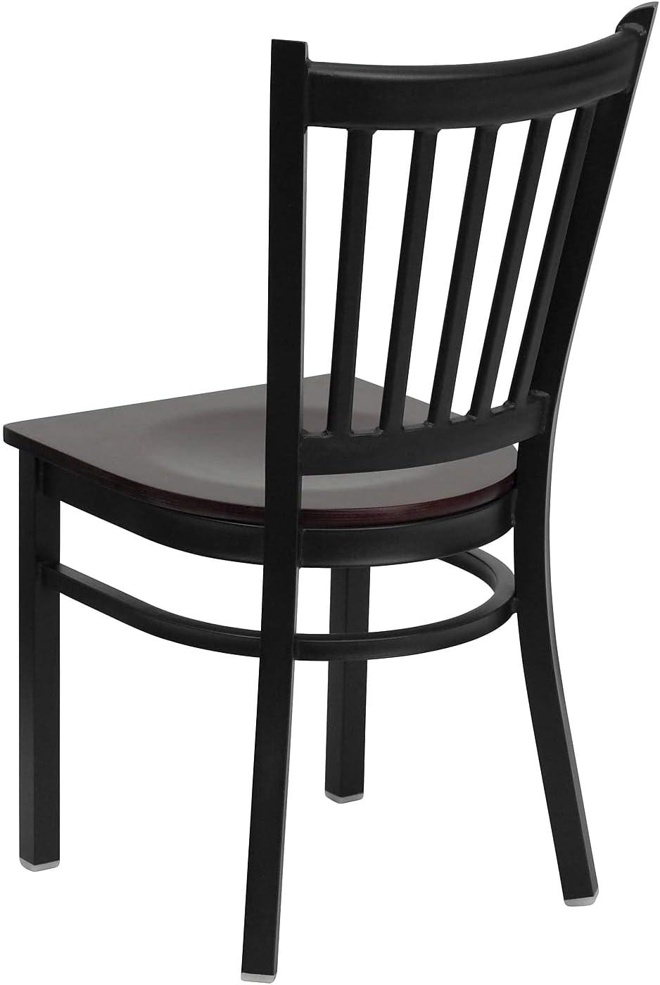 imageFlash Furniture Hercules Series Vertical Back Metal Restaurant Chairs Upholstered Armless Dining Chairs for RestaurantsKitchens Set of 2 BlackMahogany Wood Seat