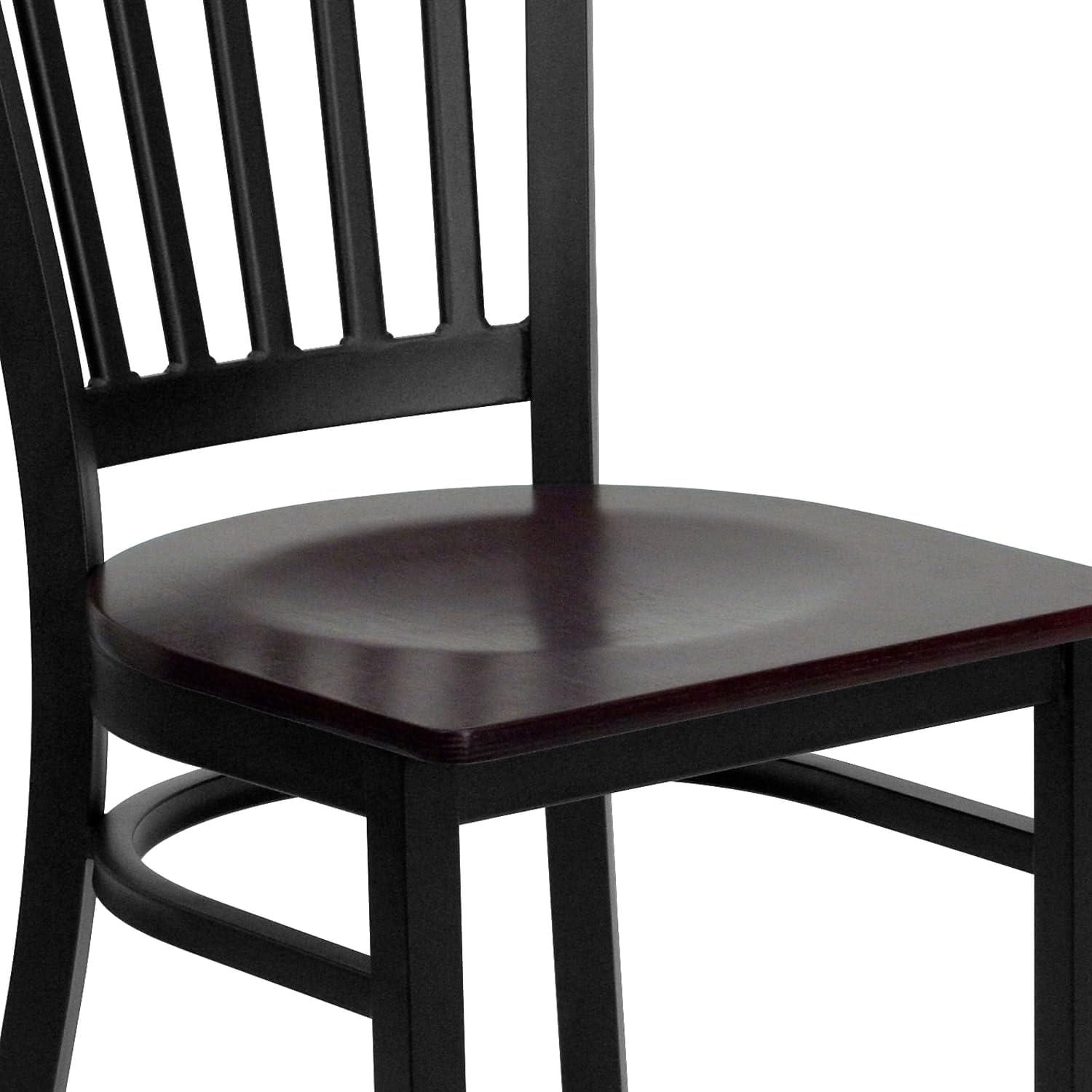imageFlash Furniture Hercules Series Vertical Back Metal Restaurant Chairs Upholstered Armless Dining Chairs for RestaurantsKitchens Set of 2 BlackMahogany Wood Seat