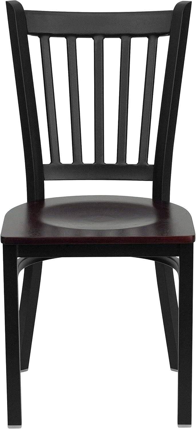 imageFlash Furniture Hercules Series Vertical Back Metal Restaurant Chairs Upholstered Armless Dining Chairs for RestaurantsKitchens Set of 2 BlackMahogany Wood Seat