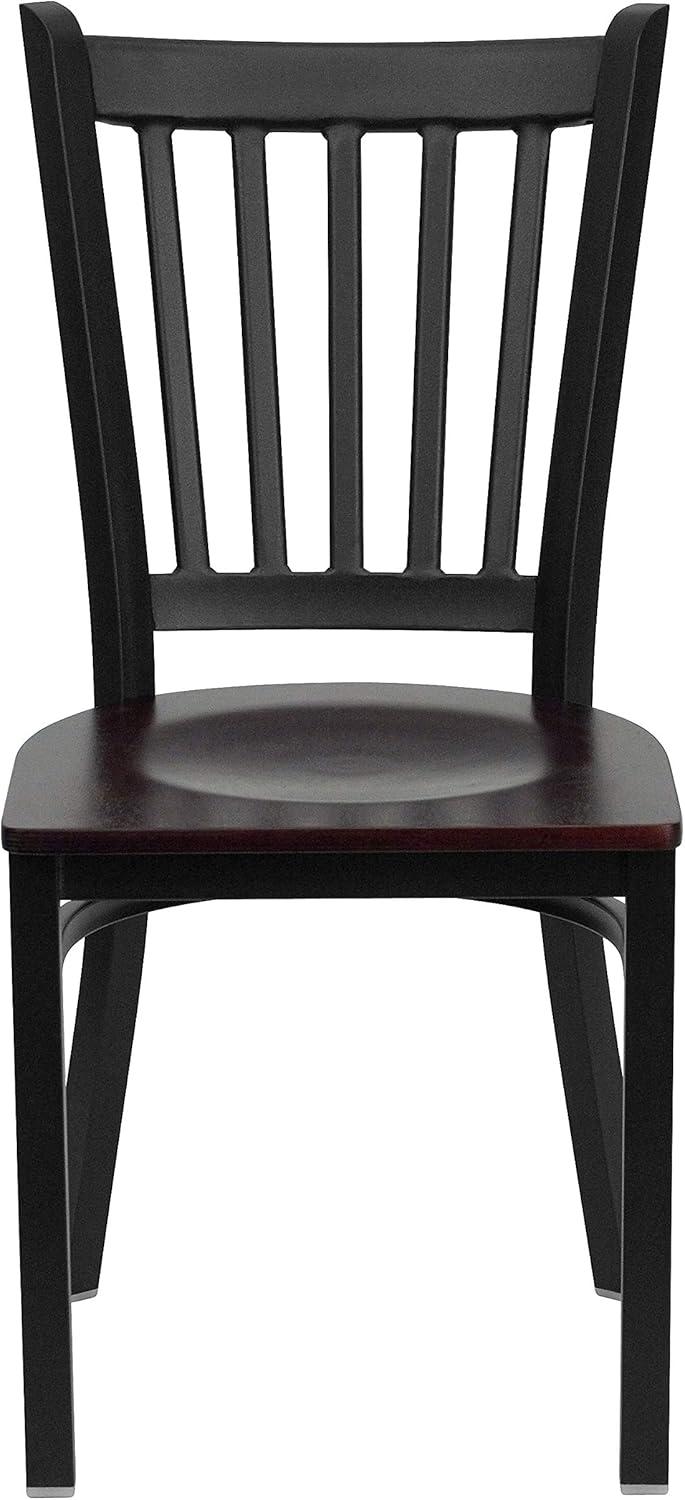 imageFlash Furniture Hercules Series Vertical Back Metal Restaurant Chairs Upholstered Armless Dining Chairs for RestaurantsKitchens Set of 2 BlackMahogany Wood Seat