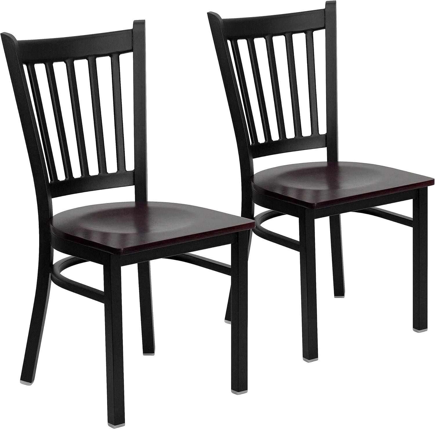 imageFlash Furniture Hercules Series Vertical Back Metal Restaurant Chairs Upholstered Armless Dining Chairs for RestaurantsKitchens Set of 2 BlackMahogany Wood Seat