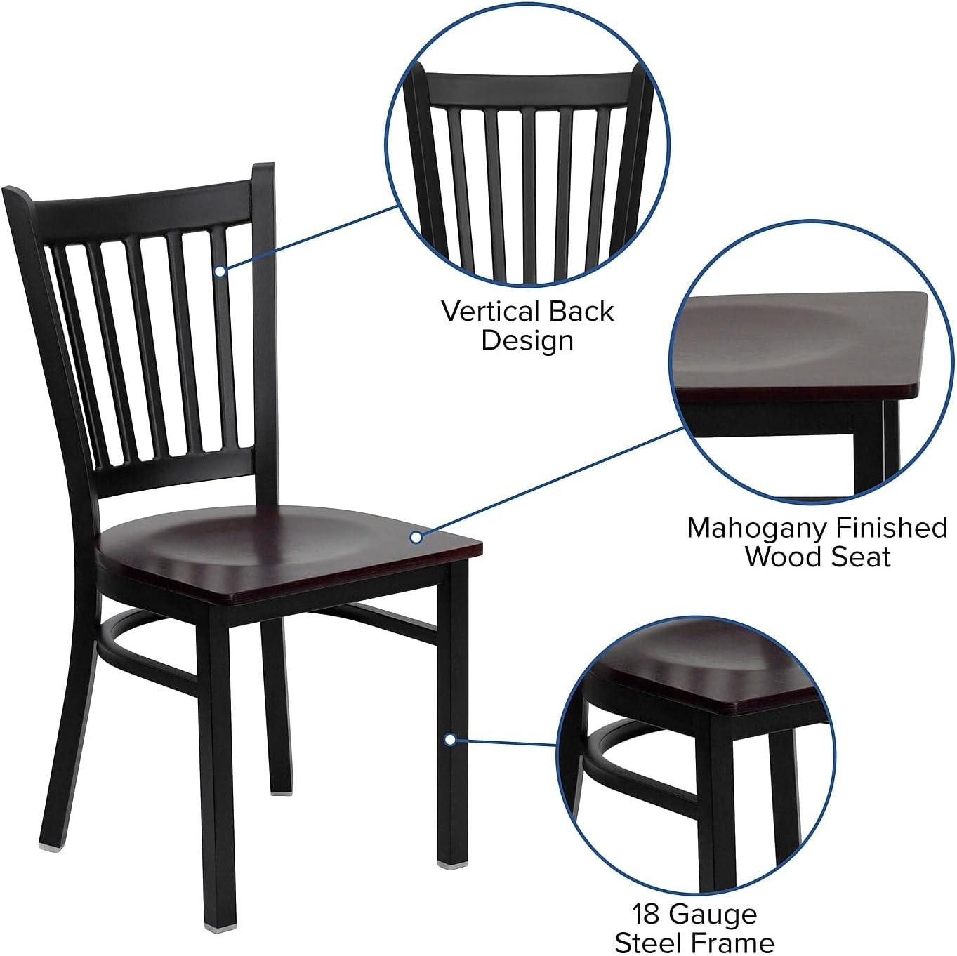 imageFlash Furniture Hercules Series Vertical Back Metal Restaurant Chairs Upholstered Armless Dining Chairs for RestaurantsKitchens Set of 2 BlackMahogany Wood Seat