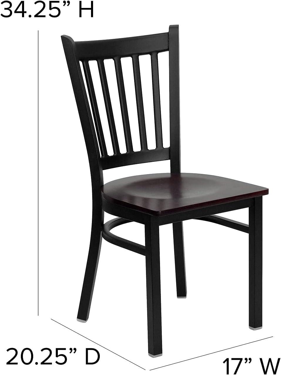 imageFlash Furniture Hercules Series Vertical Back Metal Restaurant Chairs Upholstered Armless Dining Chairs for RestaurantsKitchens Set of 2 BlackMahogany Wood Seat