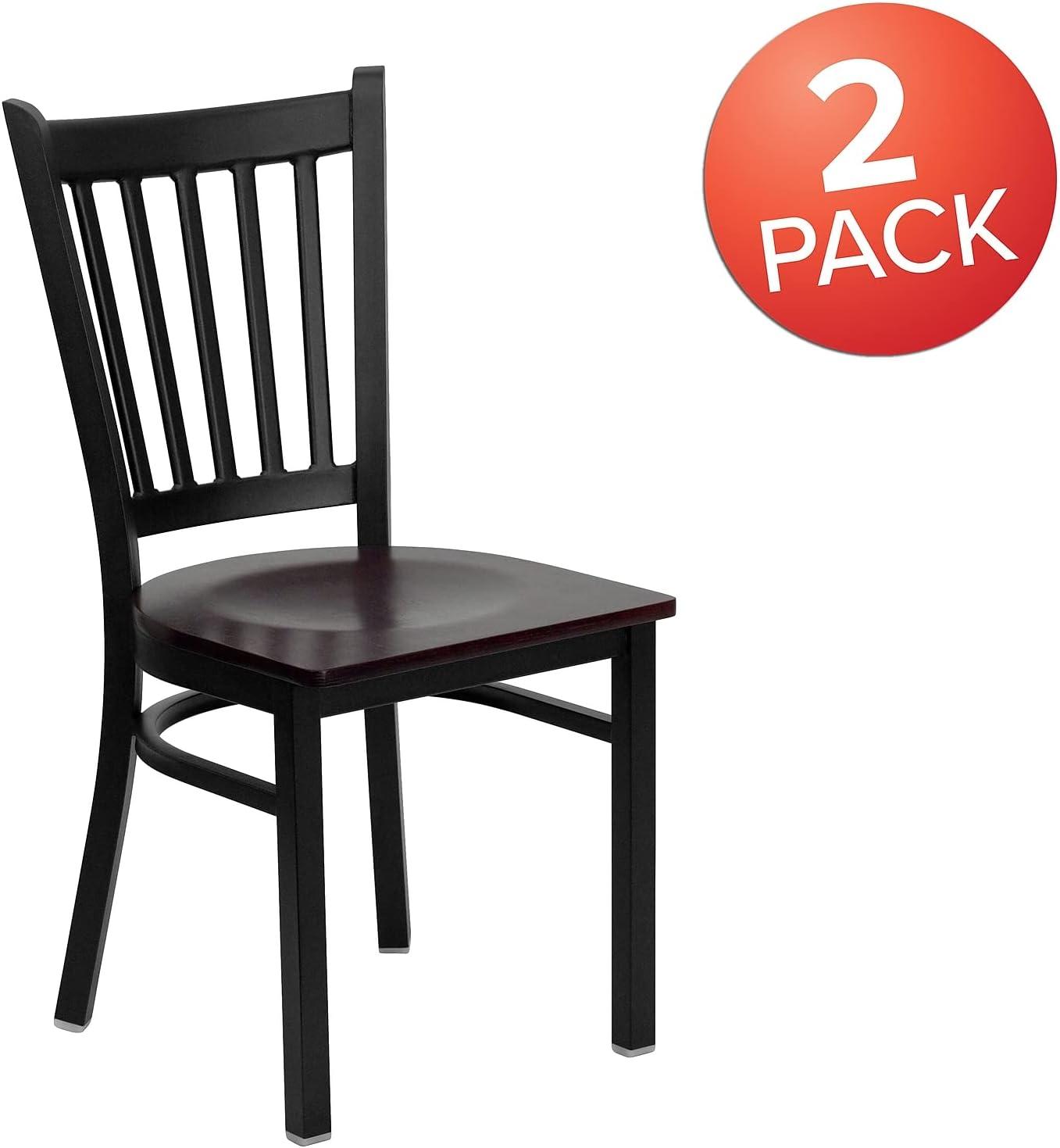 imageFlash Furniture Hercules Series Vertical Back Metal Restaurant Chairs Upholstered Armless Dining Chairs for RestaurantsKitchens Set of 2 BlackMahogany Wood Seat