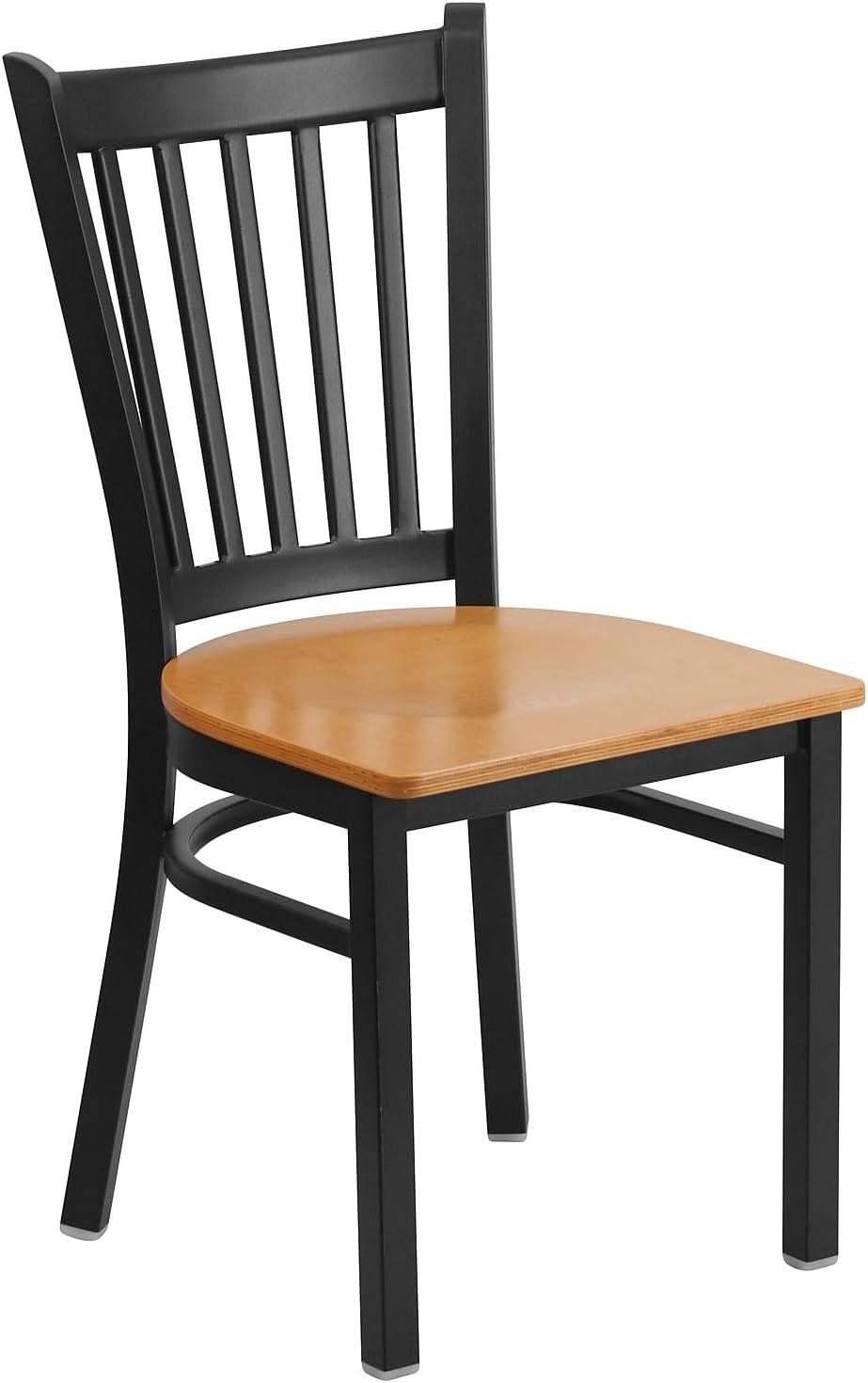 imageFlash Furniture Hercules Series Vertical Back Metal Restaurant Chairs Upholstered Armless Dining Chairs for RestaurantsKitchens Set of 2 BlackNatural Wood Seat