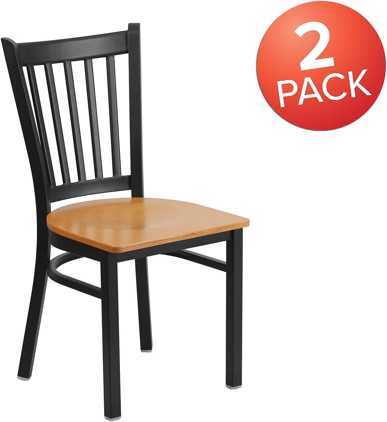 imageFlash Furniture Hercules Series Vertical Back Metal Restaurant Chairs Upholstered Armless Dining Chairs for RestaurantsKitchens Set of 2 BlackNatural Wood Seat