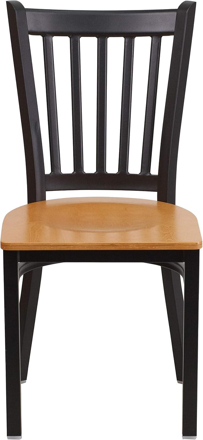 imageFlash Furniture Hercules Series Vertical Back Metal Restaurant Chairs Upholstered Armless Dining Chairs for RestaurantsKitchens Set of 2 BlackNatural Wood Seat