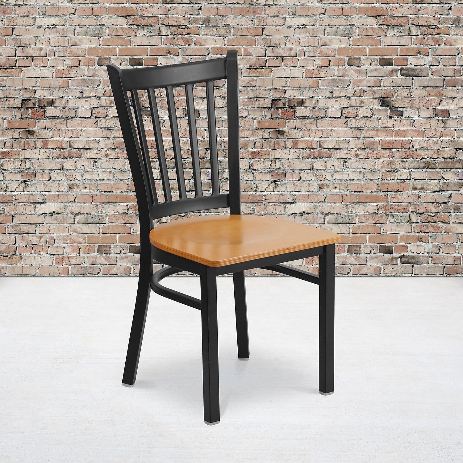 imageFlash Furniture Hercules Series Vertical Back Metal Restaurant Chairs Upholstered Armless Dining Chairs for RestaurantsKitchens Set of 2 BlackNatural Wood Seat