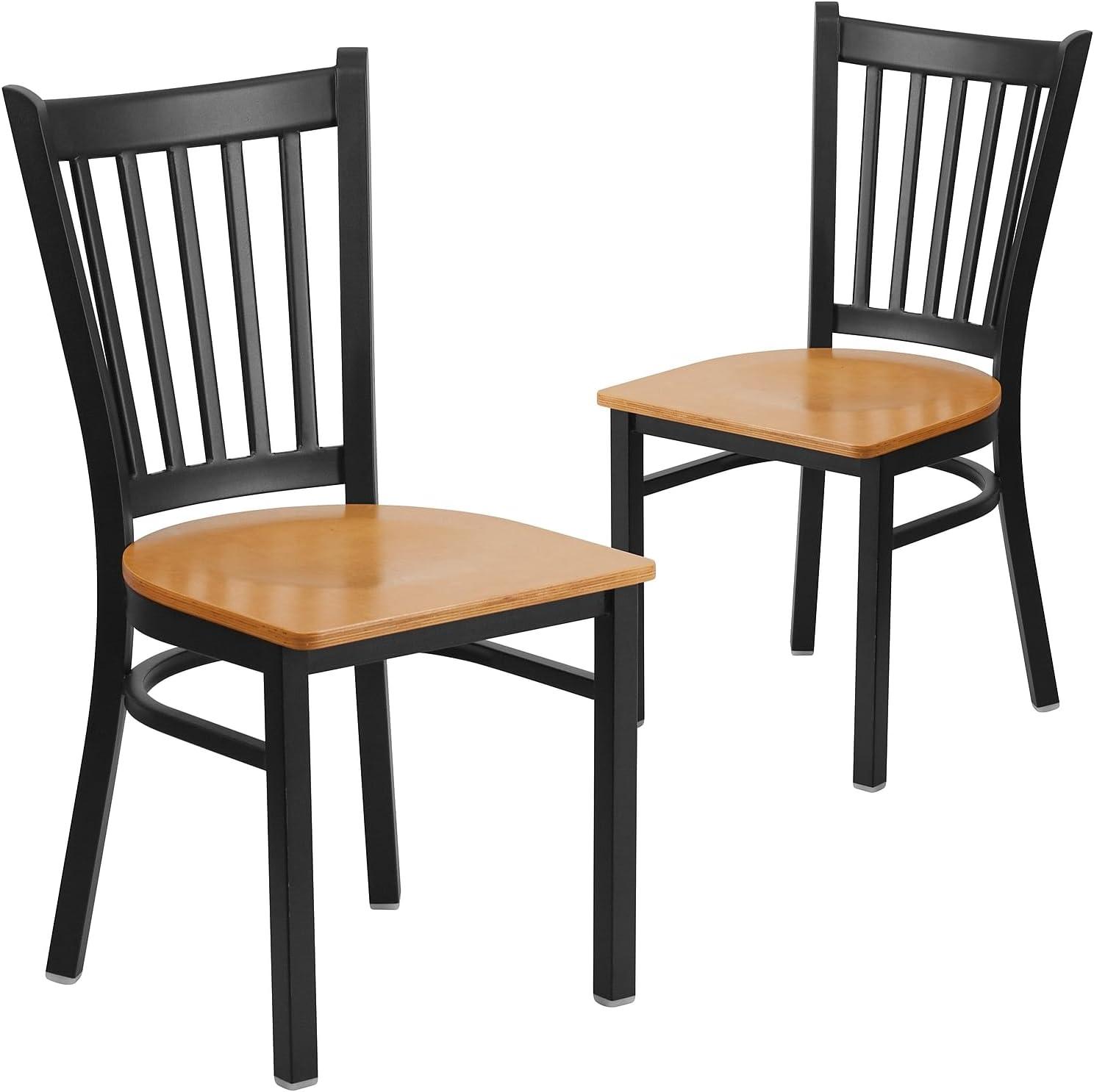imageFlash Furniture Hercules Series Vertical Back Metal Restaurant Chairs Upholstered Armless Dining Chairs for RestaurantsKitchens Set of 2 BlackNatural Wood Seat