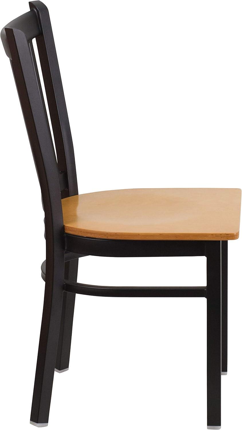 imageFlash Furniture Hercules Series Vertical Back Metal Restaurant Chairs Upholstered Armless Dining Chairs for RestaurantsKitchens Set of 2 BlackNatural Wood Seat