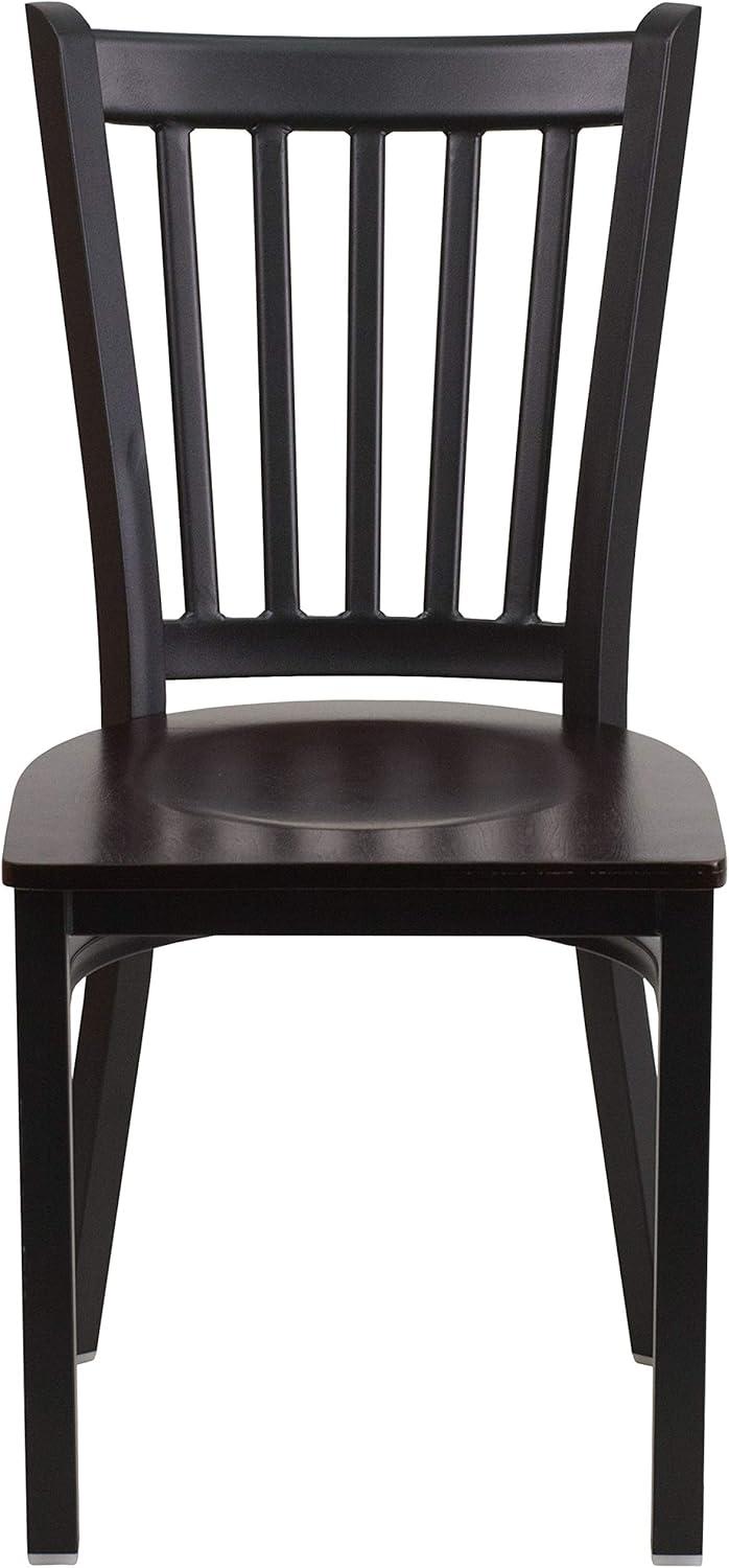 imageFlash Furniture Hercules Series Vertical Back Metal Restaurant Chairs Upholstered Armless Dining Chairs for RestaurantsKitchens Set of 2 BlackWalnut Wood Seat