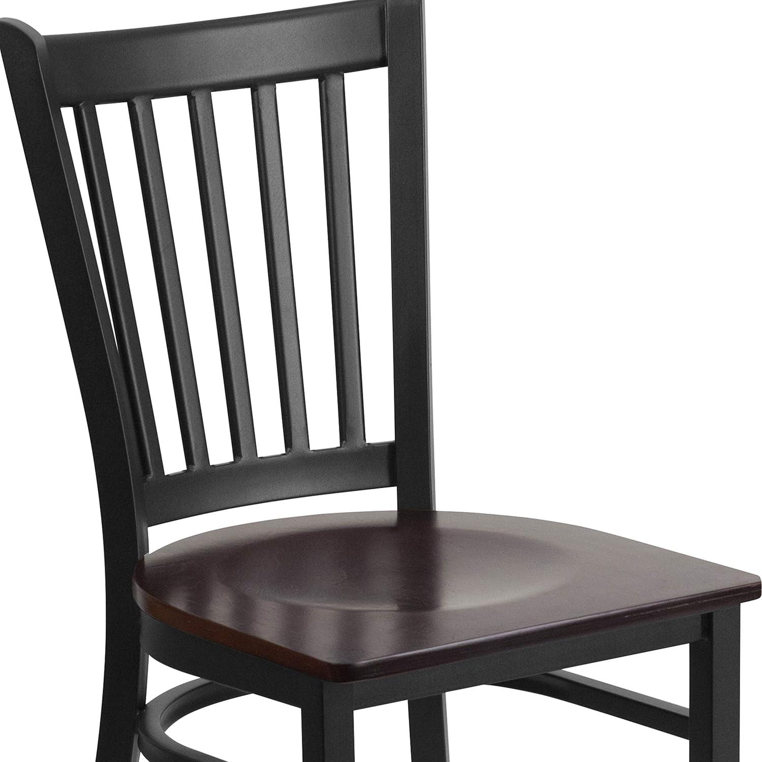 imageFlash Furniture Hercules Series Vertical Back Metal Restaurant Chairs Upholstered Armless Dining Chairs for RestaurantsKitchens Set of 2 BlackWalnut Wood Seat
