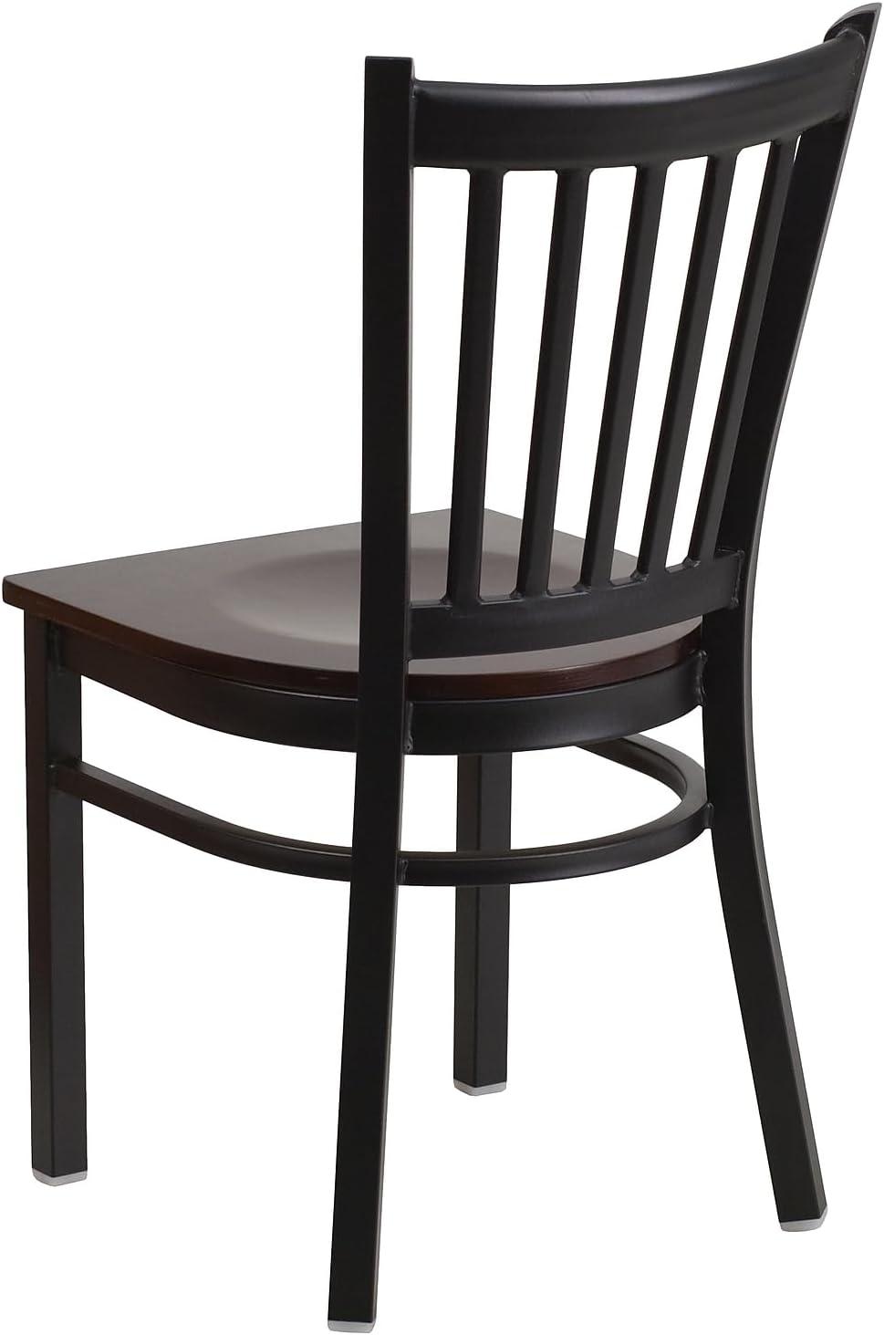 imageFlash Furniture Hercules Series Vertical Back Metal Restaurant Chairs Upholstered Armless Dining Chairs for RestaurantsKitchens Set of 2 BlackWalnut Wood Seat