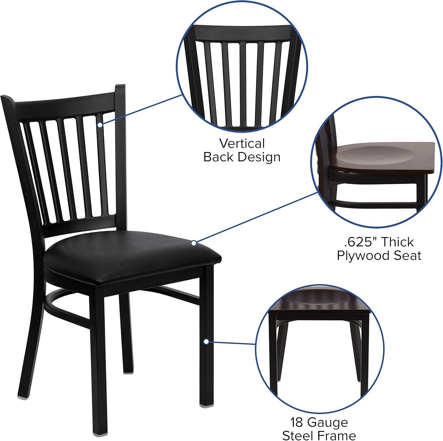 imageFlash Furniture Hercules Series Vertical Back Metal Restaurant Chairs Upholstered Armless Dining Chairs for RestaurantsKitchens Set of 2 BlackWalnut Wood Seat