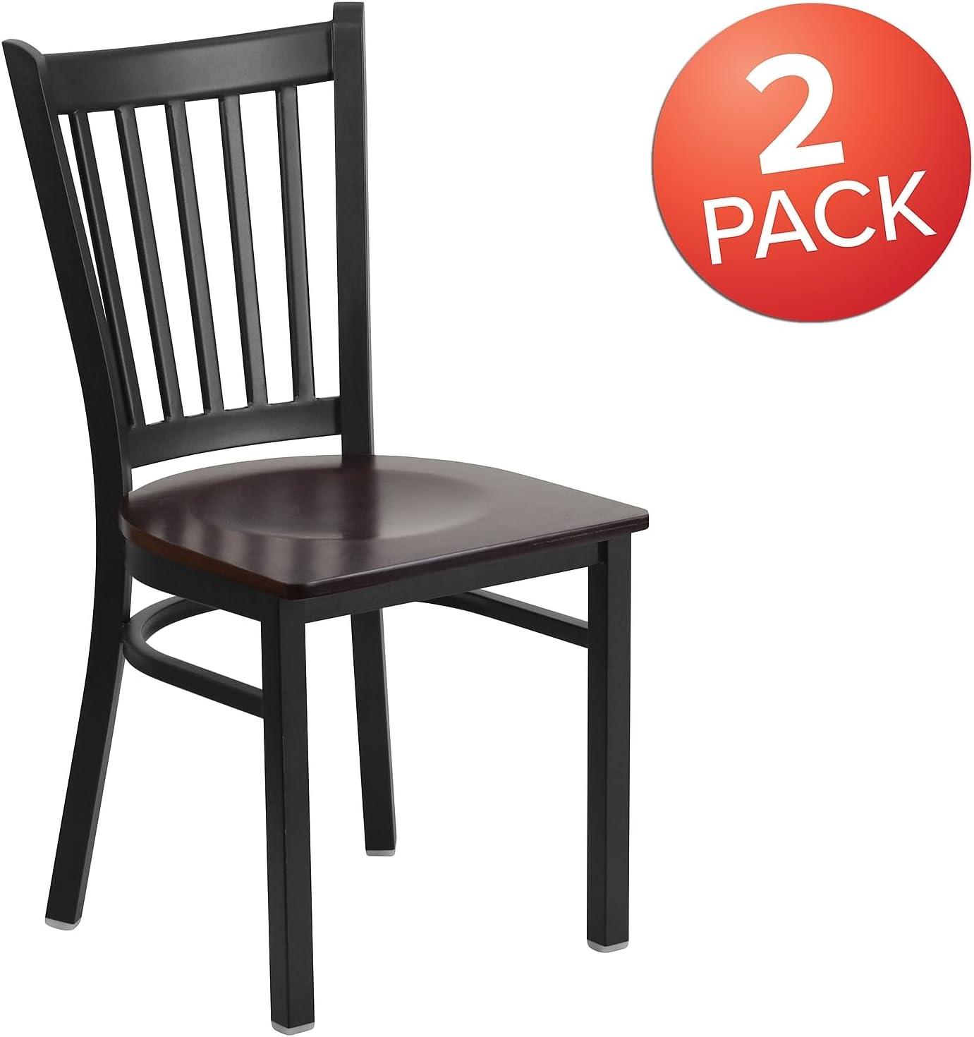 imageFlash Furniture Hercules Series Vertical Back Metal Restaurant Chairs Upholstered Armless Dining Chairs for RestaurantsKitchens Set of 2 BlackWalnut Wood Seat