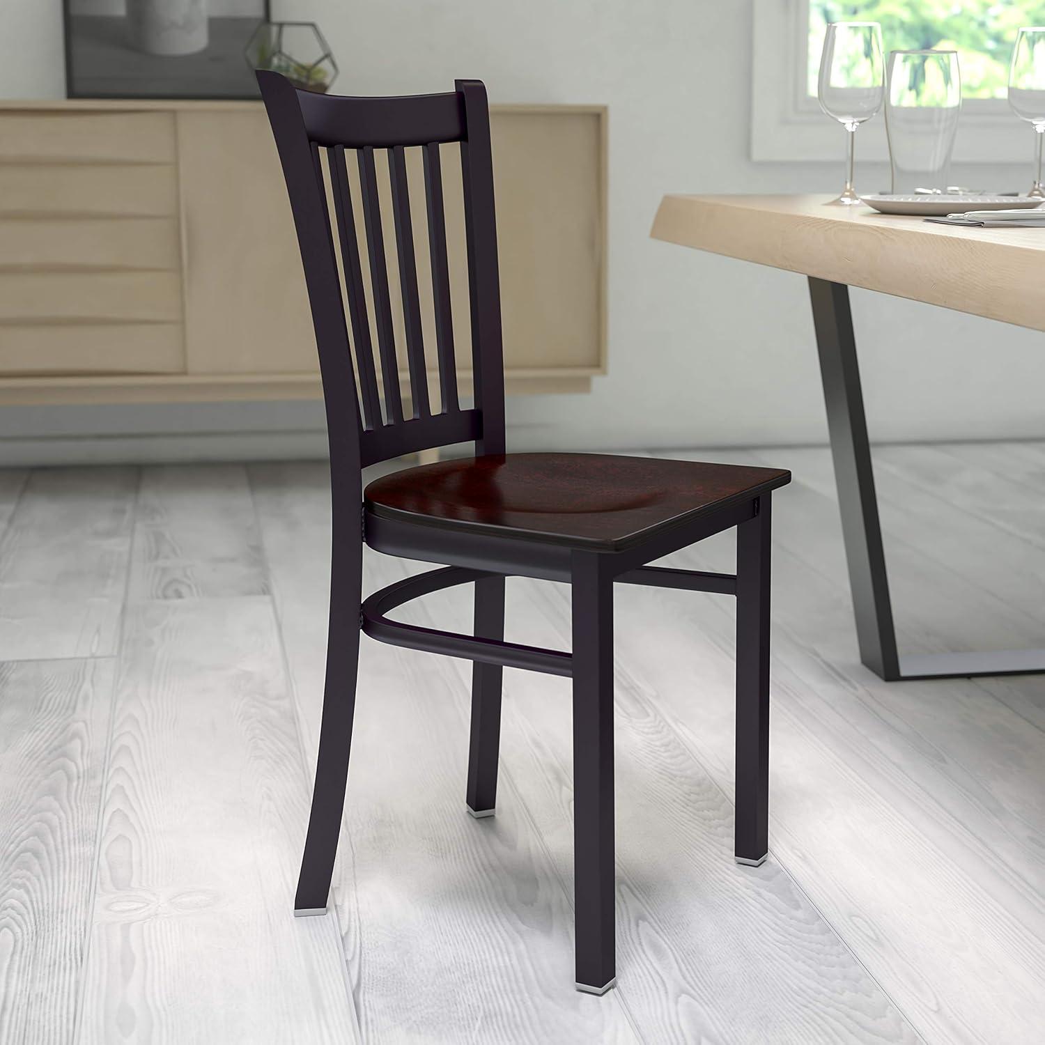 imageFlash Furniture Hercules Series Vertical Back Metal Restaurant Chairs Upholstered Armless Dining Chairs for RestaurantsKitchens Set of 2 BlackWalnut Wood Seat