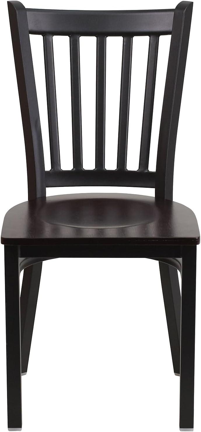 imageFlash Furniture Hercules Series Vertical Back Metal Restaurant Chairs Upholstered Armless Dining Chairs for RestaurantsKitchens Set of 2 BlackWalnut Wood Seat