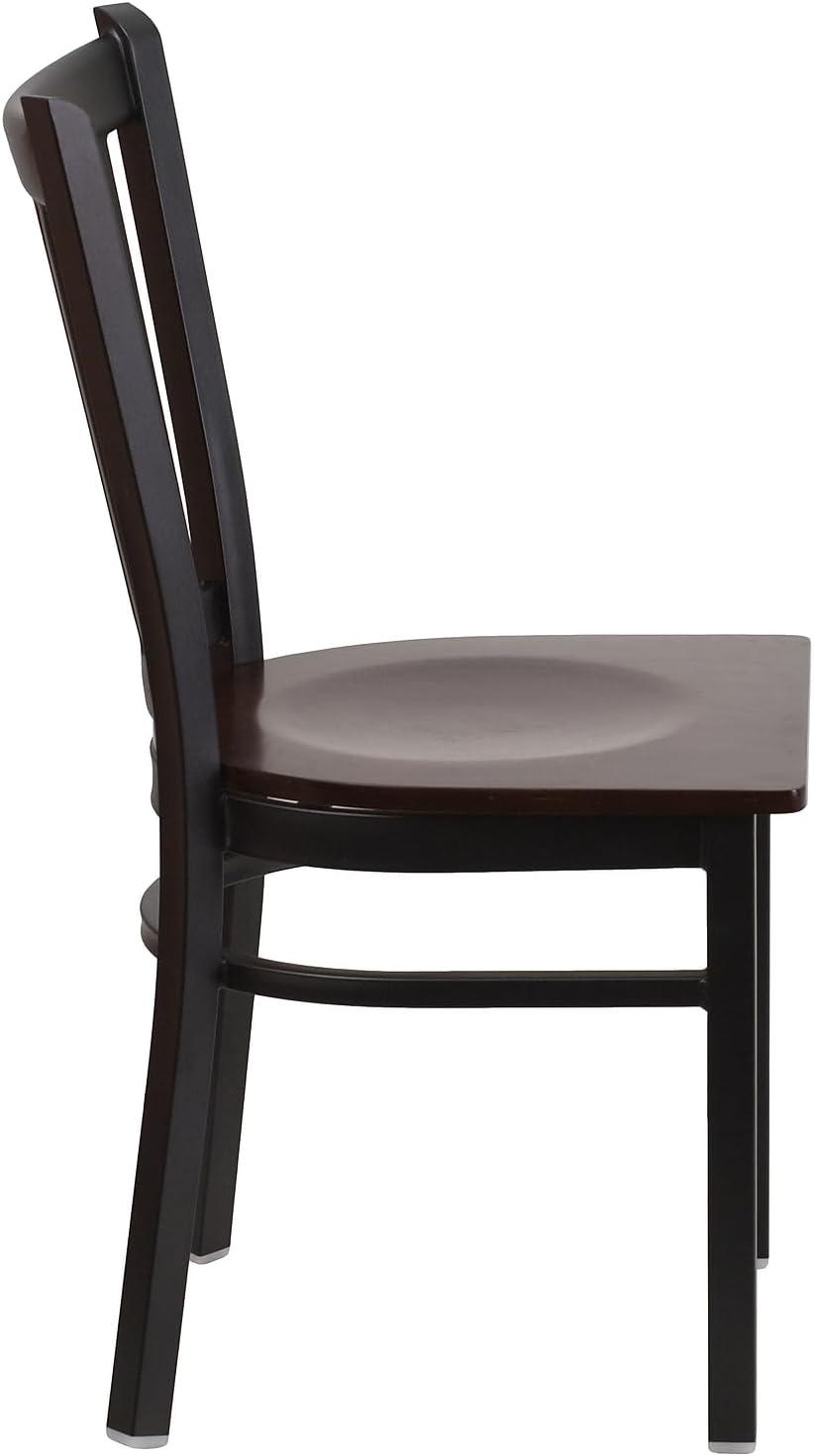 imageFlash Furniture Hercules Series Vertical Back Metal Restaurant Chairs Upholstered Armless Dining Chairs for RestaurantsKitchens Set of 2 BlackWalnut Wood Seat