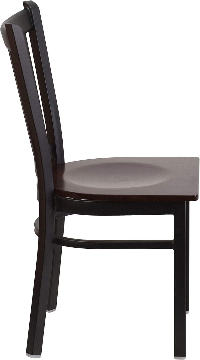 imageFlash Furniture Hercules Series Vertical Back Metal Restaurant Chairs Upholstered Armless Dining Chairs for RestaurantsKitchens Set of 2 BlackWalnut Wood Seat
