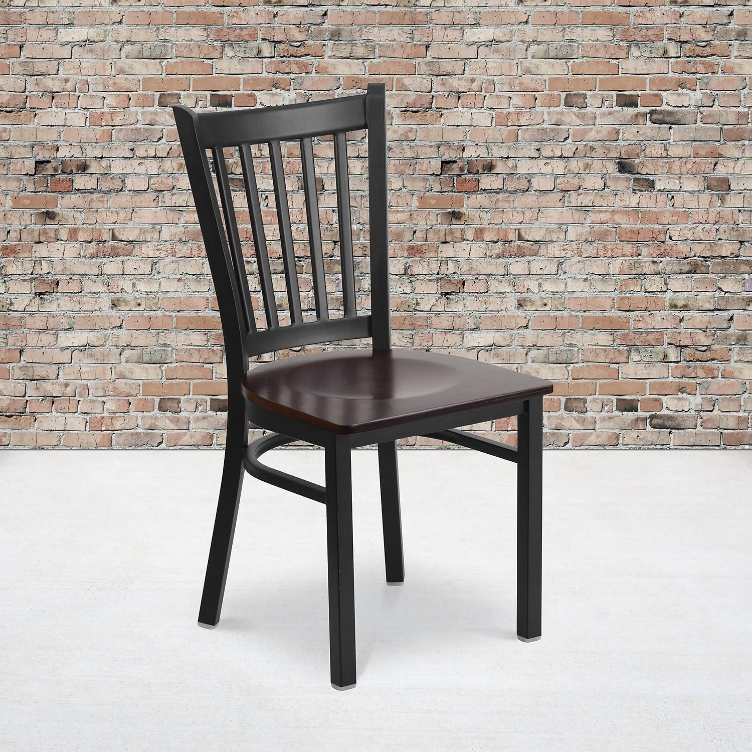 imageFlash Furniture Hercules Series Vertical Back Metal Restaurant Chairs Upholstered Armless Dining Chairs for RestaurantsKitchens Set of 2 BlackWalnut Wood Seat