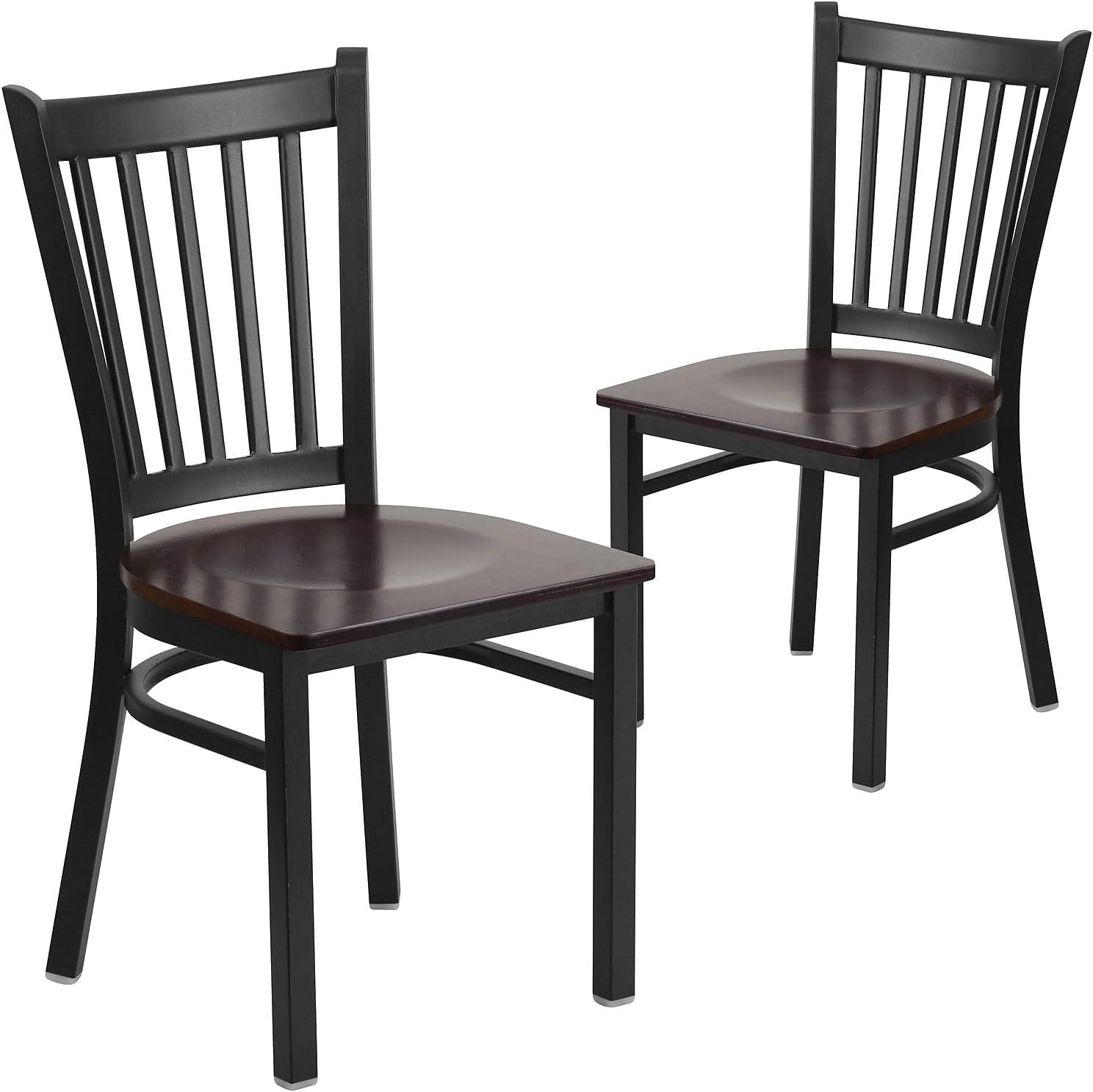 imageFlash Furniture Hercules Series Vertical Back Metal Restaurant Chairs Upholstered Armless Dining Chairs for RestaurantsKitchens Set of 2 BlackWalnut Wood Seat
