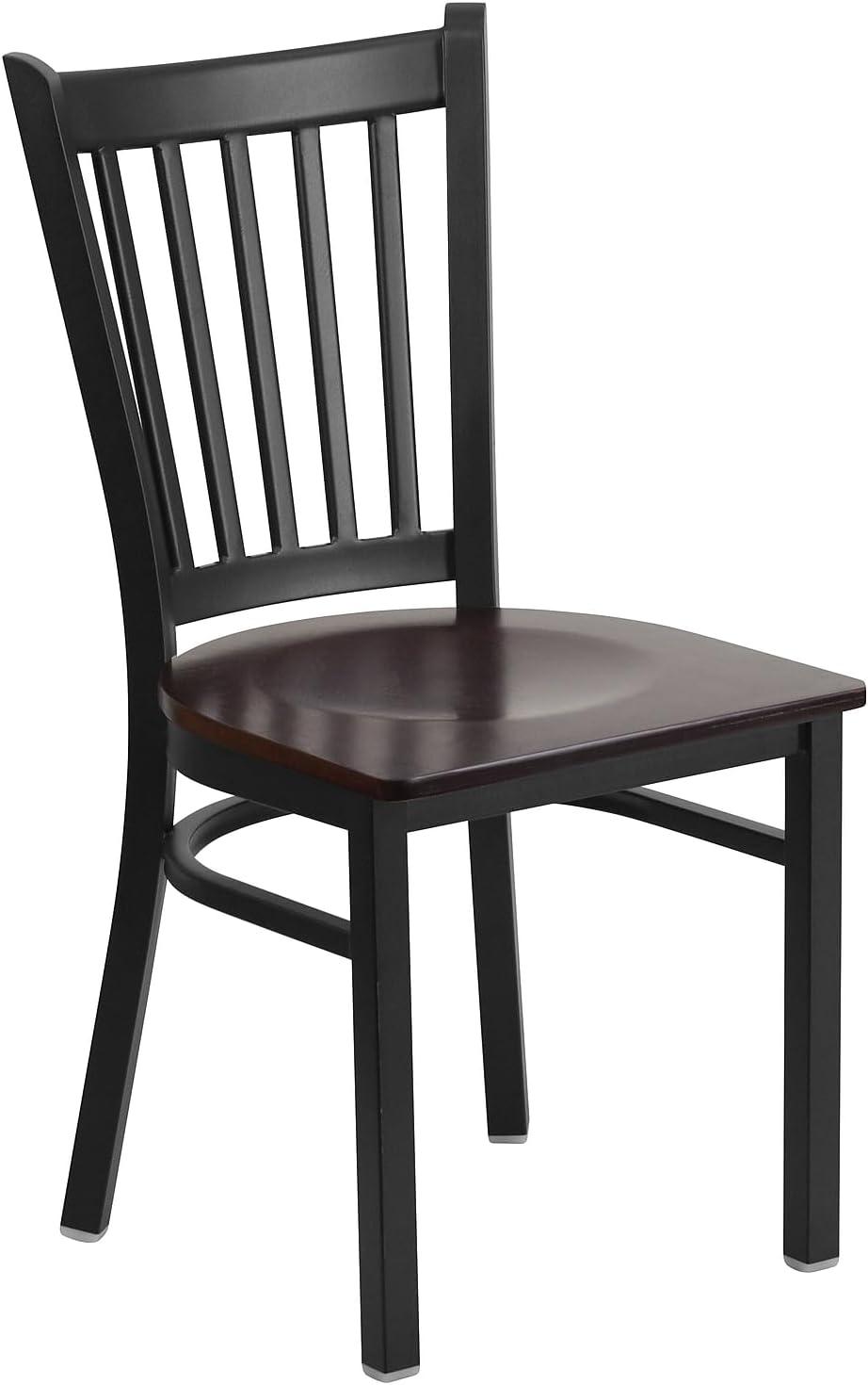 imageFlash Furniture Hercules Series Vertical Back Metal Restaurant Chairs Upholstered Armless Dining Chairs for RestaurantsKitchens Set of 2 BlackWalnut Wood Seat