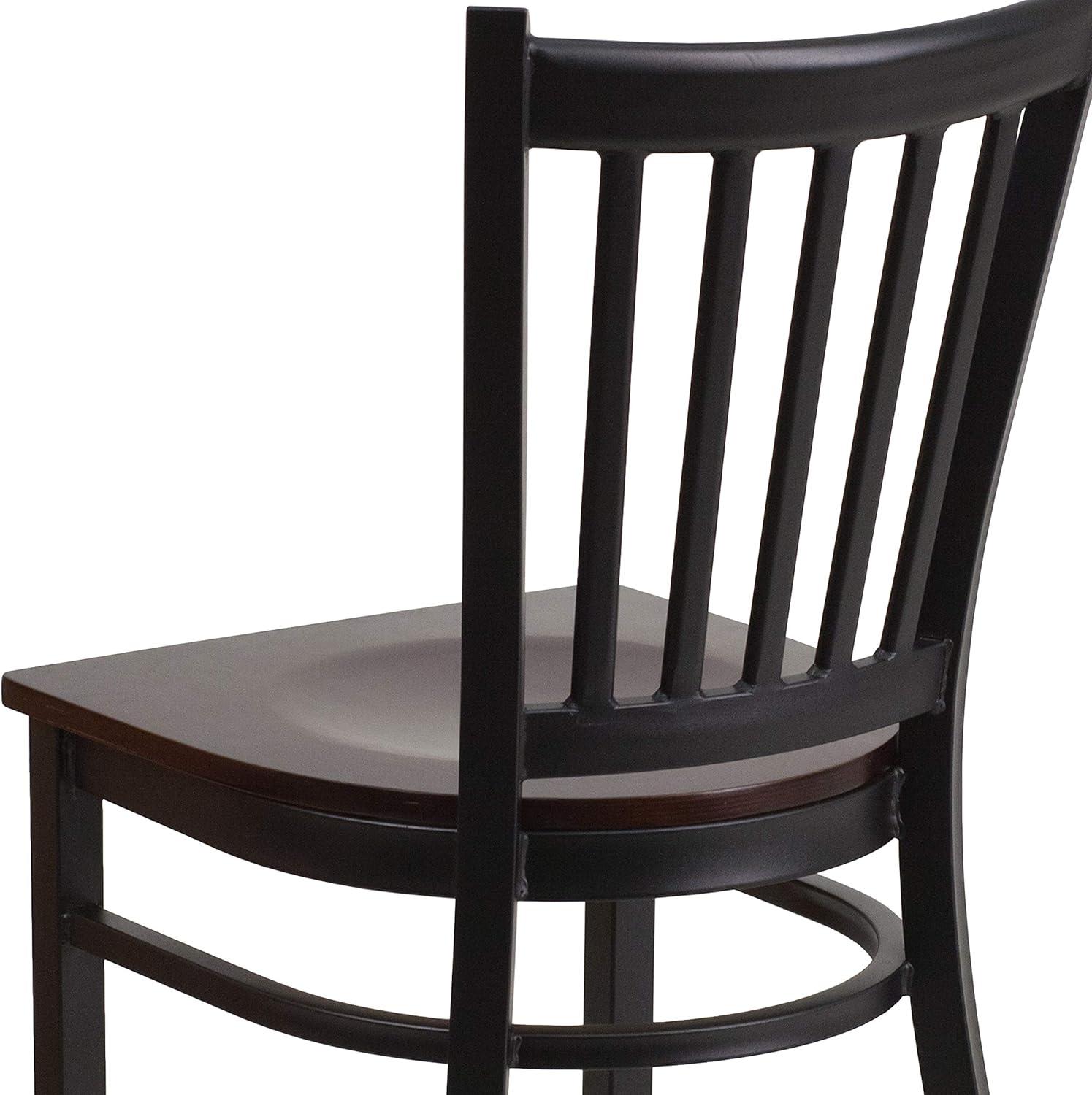 imageFlash Furniture Hercules Series Vertical Back Metal Restaurant Chairs Upholstered Armless Dining Chairs for RestaurantsKitchens Set of 2 BlackWalnut Wood Seat