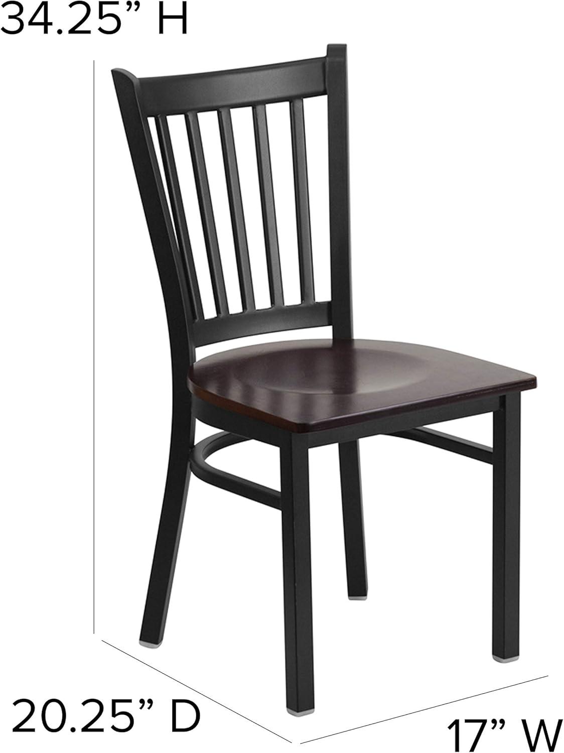 imageFlash Furniture Hercules Series Vertical Back Metal Restaurant Chairs Upholstered Armless Dining Chairs for RestaurantsKitchens Set of 2 BlackWalnut Wood Seat