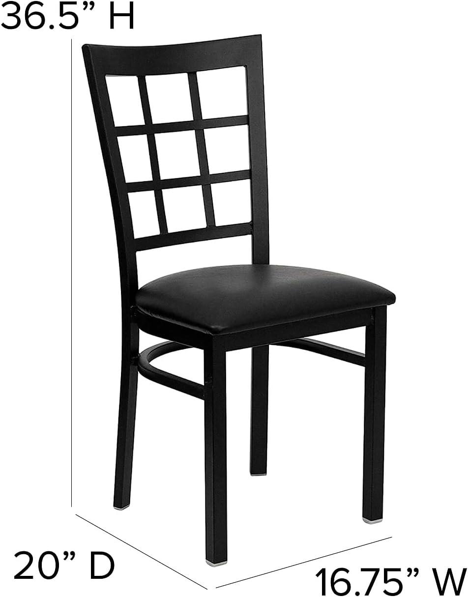 imageFlash Furniture Hercules Series Window Back Metal Restaurant Chair Modern Upholstered Armless Dining Chair for Restaurants and Kitchens BlackBlack Vinyl SeatBlack Metal Frame