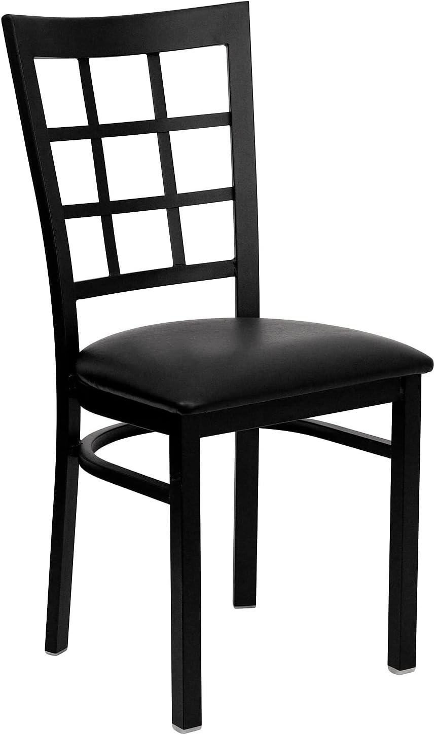 imageFlash Furniture Hercules Series Window Back Metal Restaurant Chair Modern Upholstered Armless Dining Chair for Restaurants and Kitchens BlackBlack Vinyl SeatBlack Metal Frame