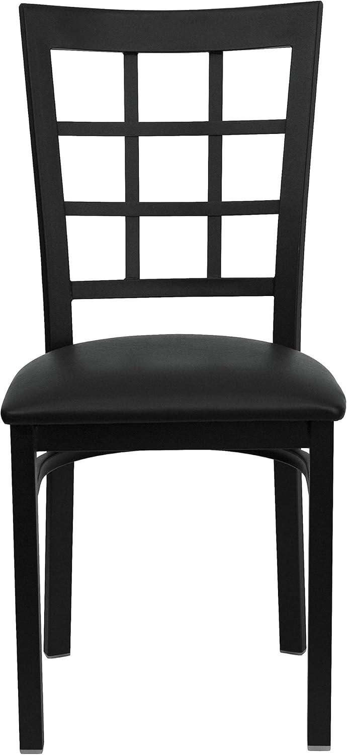 imageFlash Furniture Hercules Series Window Back Metal Restaurant Chair Modern Upholstered Armless Dining Chair for Restaurants and Kitchens BlackBlack Vinyl SeatBlack Metal Frame