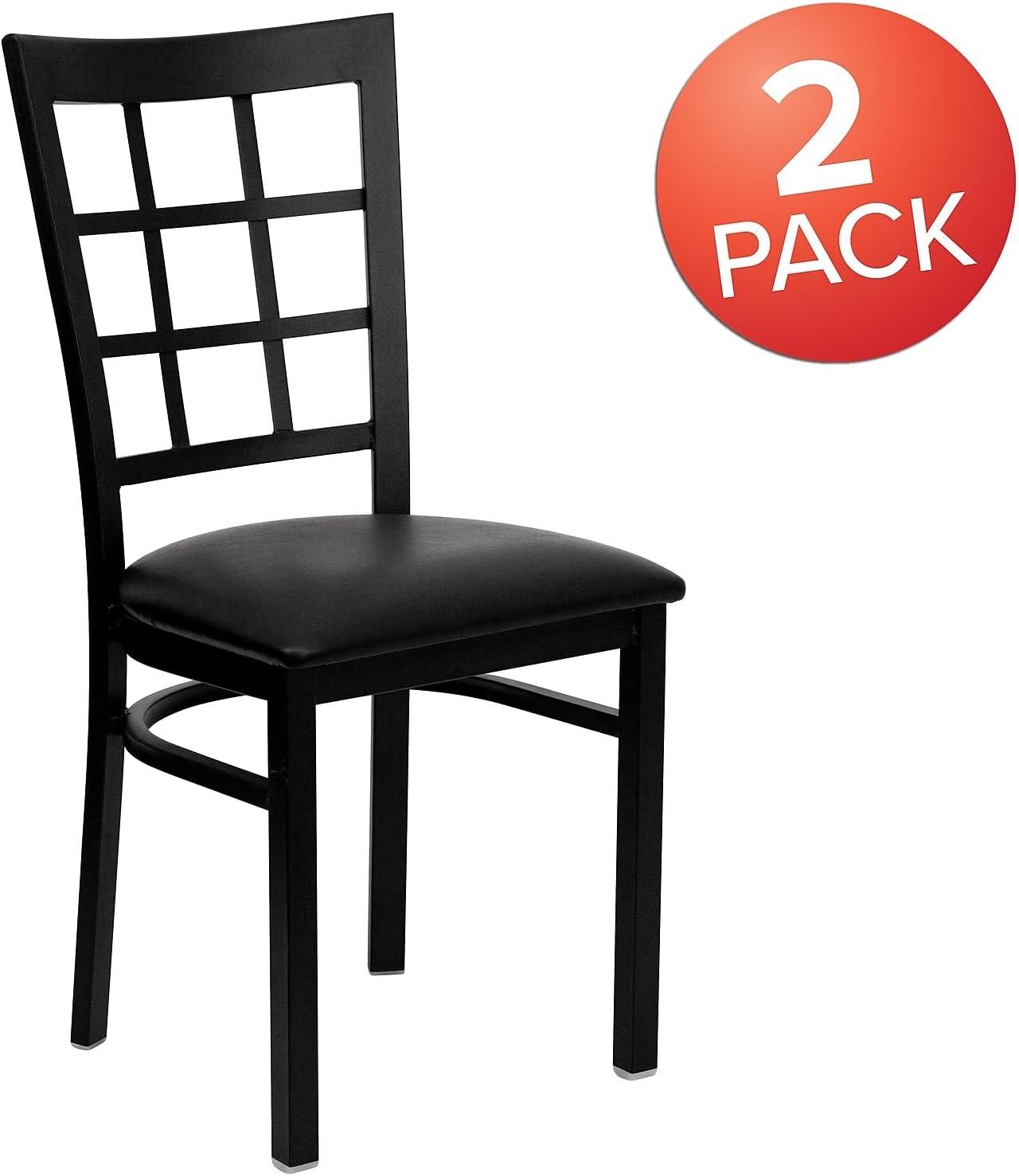 imageFlash Furniture Hercules Series Window Back Metal Restaurant Chair Modern Upholstered Armless Dining Chair for Restaurants and Kitchens BlackBlack Vinyl SeatBlack Metal Frame