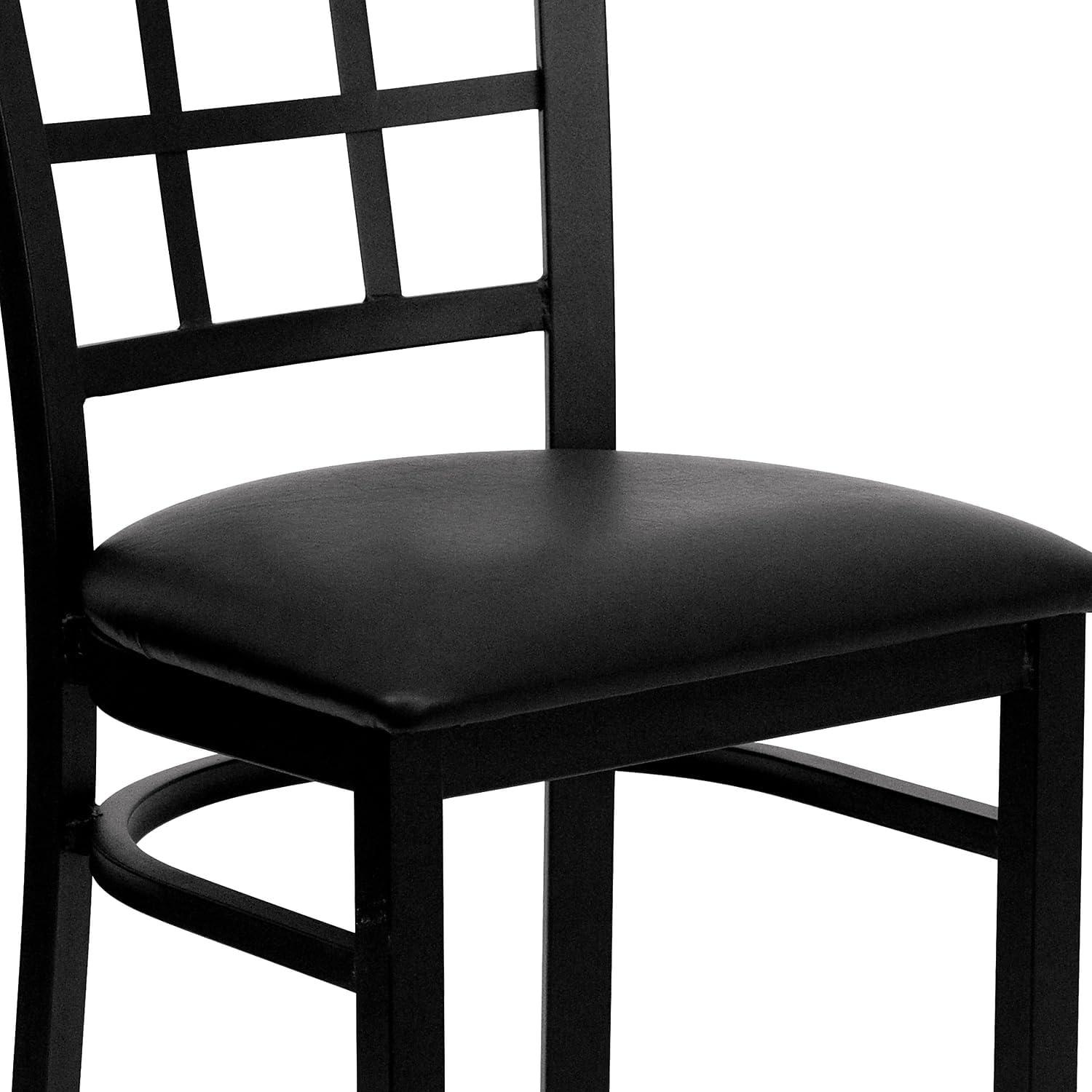 imageFlash Furniture Hercules Series Window Back Metal Restaurant Chair Modern Upholstered Armless Dining Chair for Restaurants and Kitchens BlackBlack Vinyl SeatBlack Metal Frame