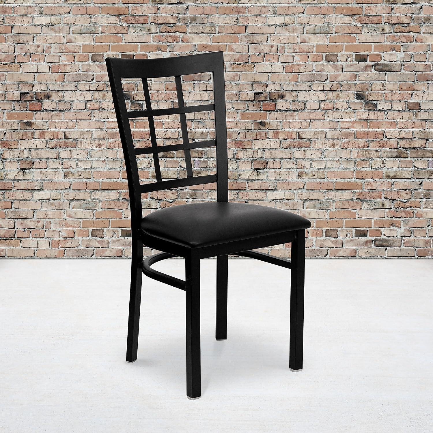 imageFlash Furniture Hercules Series Window Back Metal Restaurant Chair Modern Upholstered Armless Dining Chair for Restaurants and Kitchens BlackBlack Vinyl SeatBlack Metal Frame