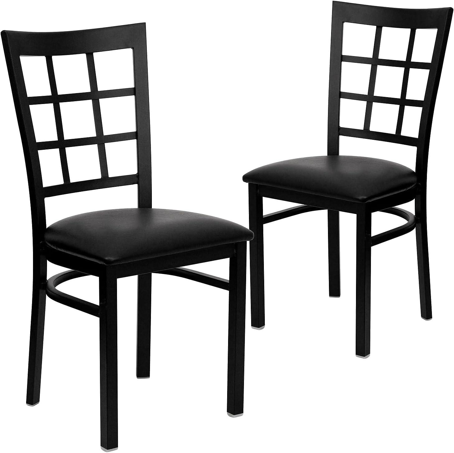 imageFlash Furniture Hercules Series Window Back Metal Restaurant Chair Modern Upholstered Armless Dining Chair for Restaurants and Kitchens BlackBlack Vinyl SeatBlack Metal Frame