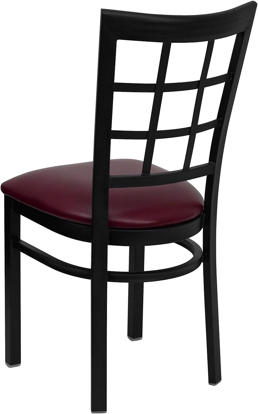 imageFlash Furniture Hercules Series Window Back Metal Restaurant Chair Modern Upholstered Armless Dining Chair for Restaurants and Kitchens BlackBurgundy Vinyl SeatBlack Metal Frame