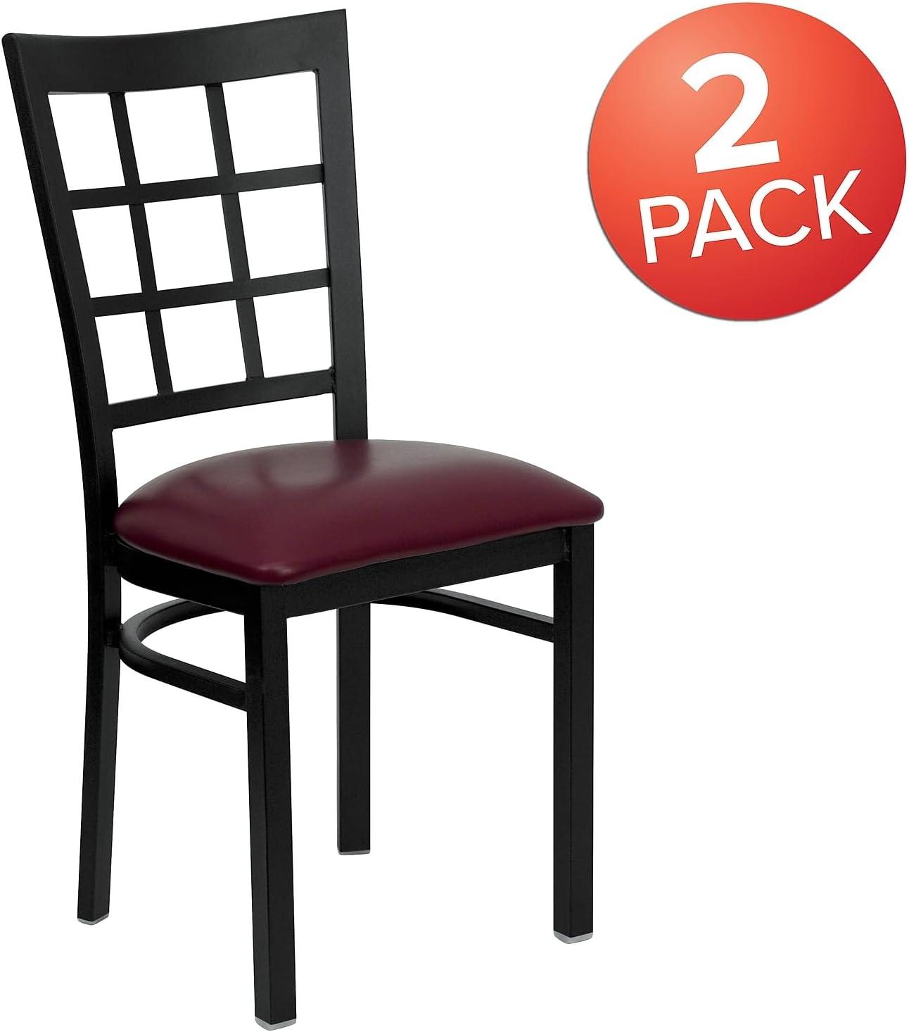 imageFlash Furniture Hercules Series Window Back Metal Restaurant Chair Modern Upholstered Armless Dining Chair for Restaurants and Kitchens BlackBurgundy Vinyl SeatBlack Metal Frame