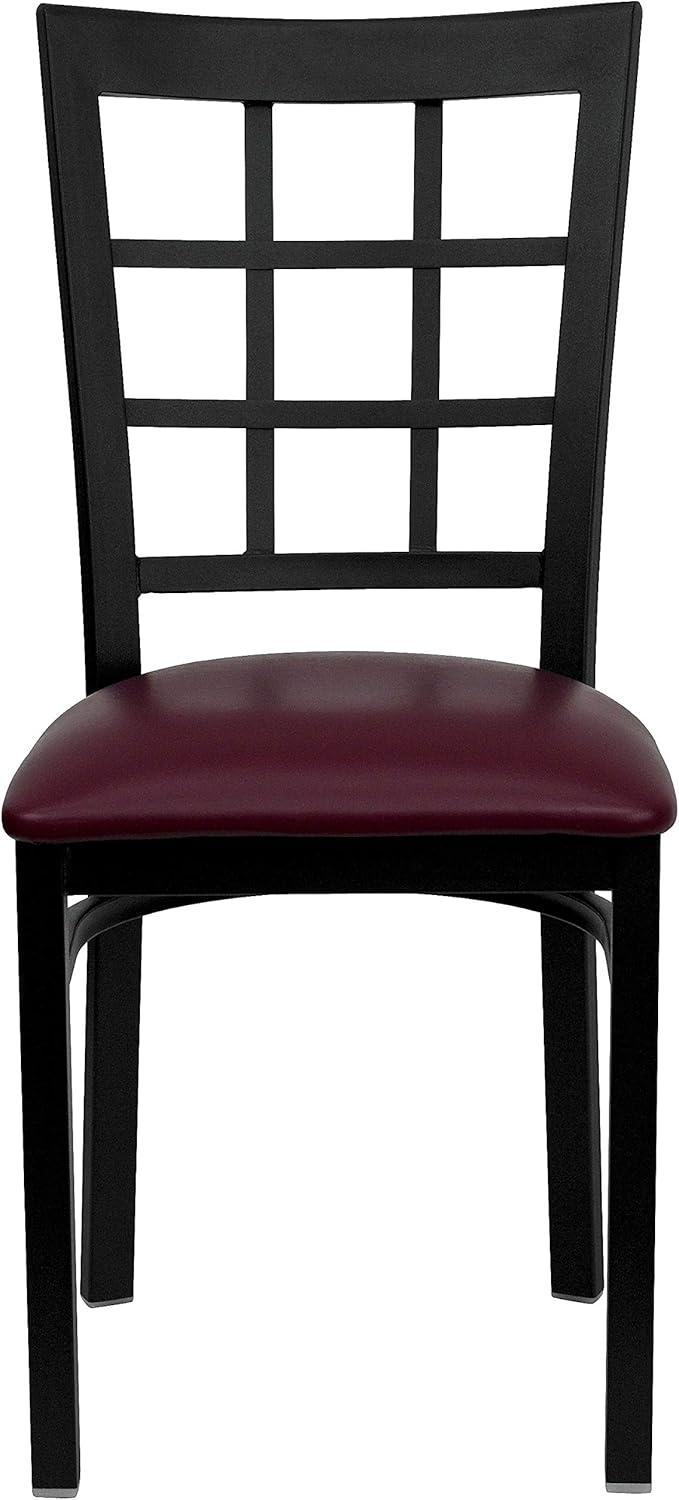 imageFlash Furniture Hercules Series Window Back Metal Restaurant Chair Modern Upholstered Armless Dining Chair for Restaurants and Kitchens BlackBurgundy Vinyl SeatBlack Metal Frame