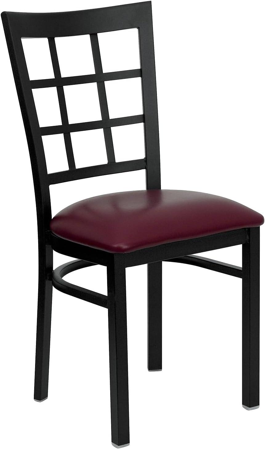 imageFlash Furniture Hercules Series Window Back Metal Restaurant Chair Modern Upholstered Armless Dining Chair for Restaurants and Kitchens BlackBurgundy Vinyl SeatBlack Metal Frame