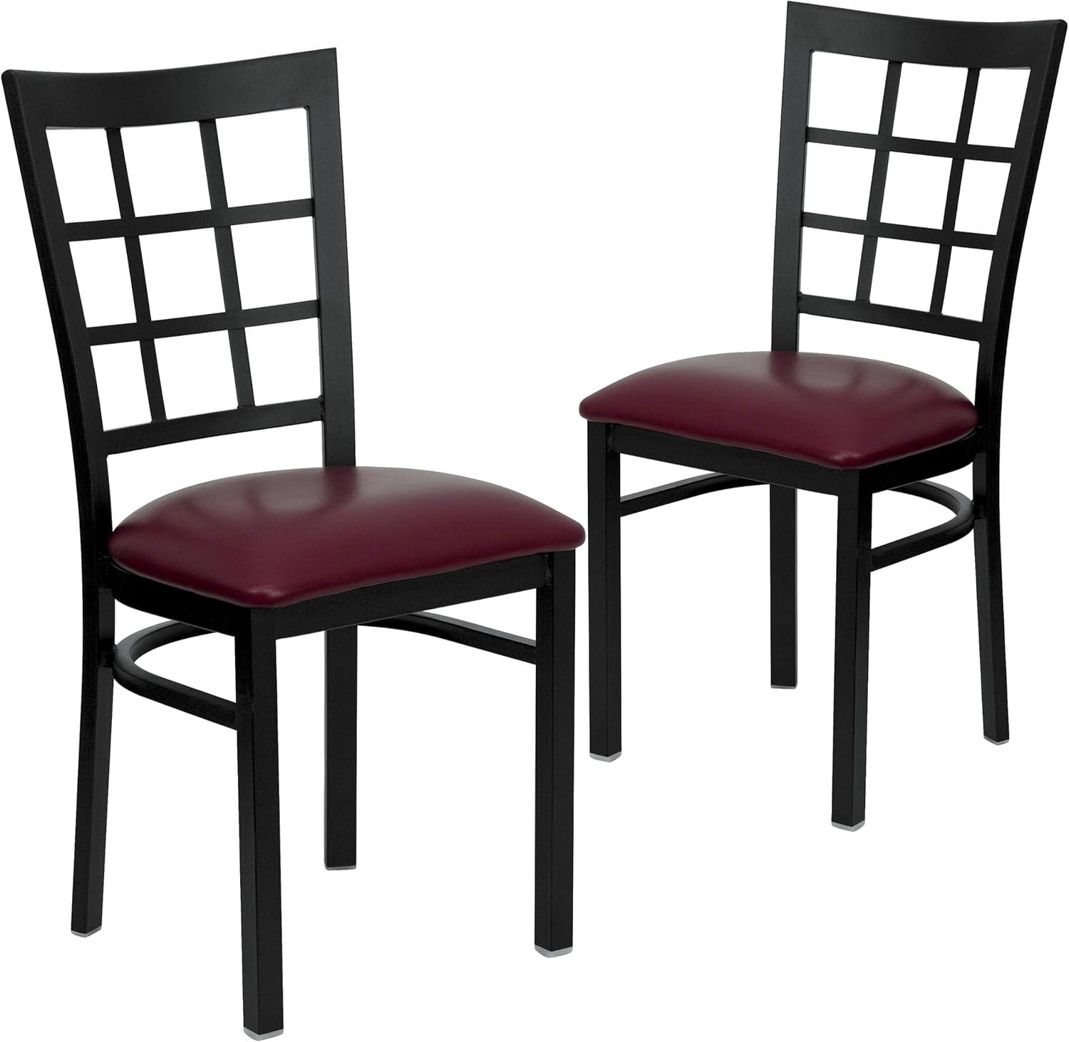 imageFlash Furniture Hercules Series Window Back Metal Restaurant Chair Modern Upholstered Armless Dining Chair for Restaurants and Kitchens BlackBurgundy Vinyl SeatBlack Metal Frame