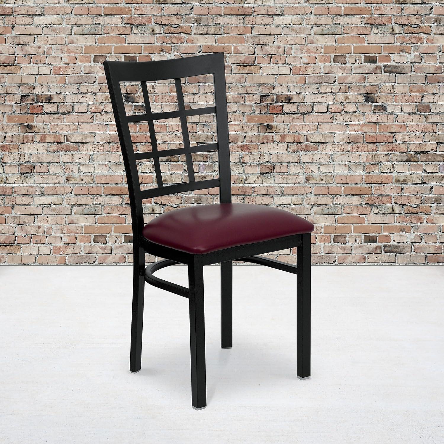 imageFlash Furniture Hercules Series Window Back Metal Restaurant Chair Modern Upholstered Armless Dining Chair for Restaurants and Kitchens BlackBurgundy Vinyl SeatBlack Metal Frame