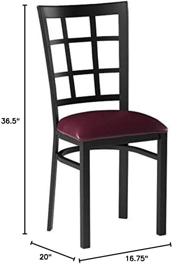 imageFlash Furniture Hercules Series Window Back Metal Restaurant Chair Modern Upholstered Armless Dining Chair for Restaurants and Kitchens BlackBurgundy Vinyl SeatBlack Metal Frame