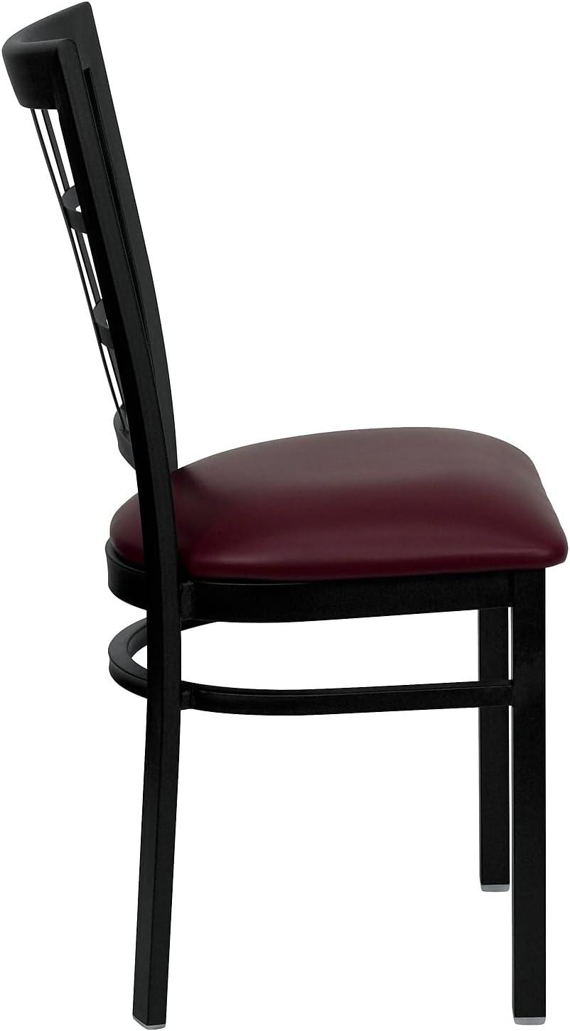 imageFlash Furniture Hercules Series Window Back Metal Restaurant Chair Modern Upholstered Armless Dining Chair for Restaurants and Kitchens BlackBurgundy Vinyl SeatBlack Metal Frame