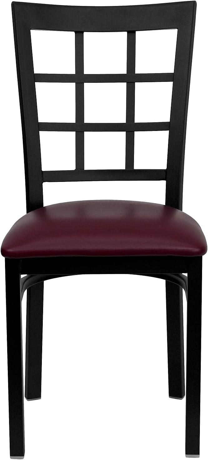 imageFlash Furniture Hercules Series Window Back Metal Restaurant Chair Modern Upholstered Armless Dining Chair for Restaurants and Kitchens BlackBurgundy Vinyl SeatBlack Metal Frame