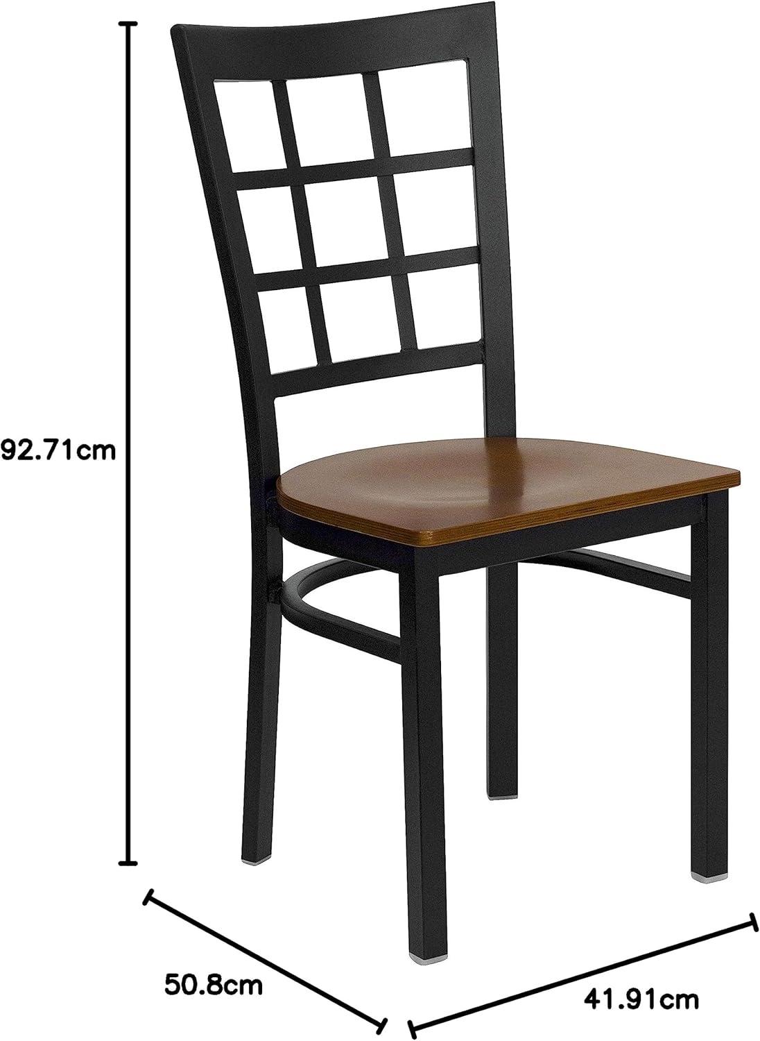 imageFlash Furniture Hercules Series Window Back Metal Restaurant Chair Modern Upholstered Armless Dining Chair for Restaurants and Kitchens BlackCherry Wood SeatBlack Metal Frame