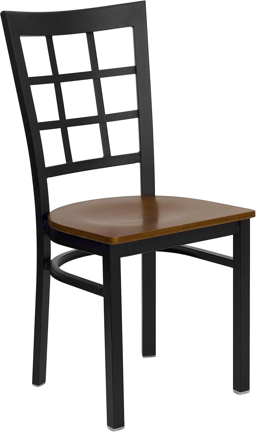 imageFlash Furniture Hercules Series Window Back Metal Restaurant Chair Modern Upholstered Armless Dining Chair for Restaurants and Kitchens BlackCherry Wood SeatBlack Metal Frame