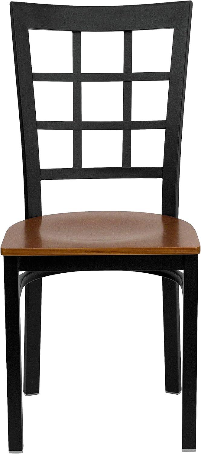 imageFlash Furniture Hercules Series Window Back Metal Restaurant Chair Modern Upholstered Armless Dining Chair for Restaurants and Kitchens BlackCherry Wood SeatBlack Metal Frame